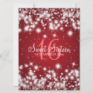 Elegant Sweet Sixteen Party Winter Sparkle Red Invitation