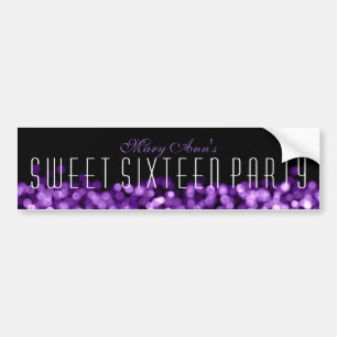 Elegant Sweet Sixteen Sparkling Lights Purple Bumper Sticker