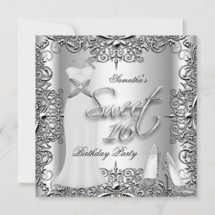 Elegant Sweet Sixteen Sweet 16 Party Silver White Invitation