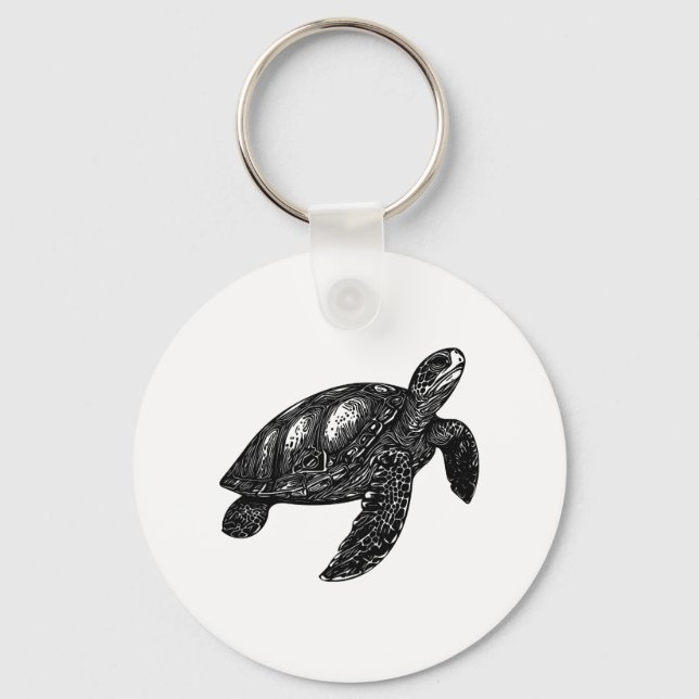 Elegant Swimming Old Water Turtle Copy Key Ring (Front)