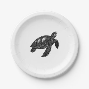 Elegant Swimming Old Water Turtle Copy Paper Plate