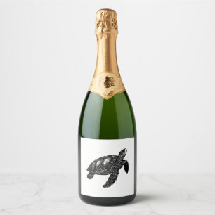 Elegant Swimming Old Water Turtle Copy Sparkling Wine Label
