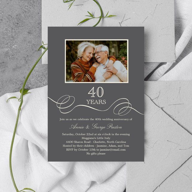 Elegant Swirl Anniversary Photo Invitation - Grey (Creator Uploaded)
