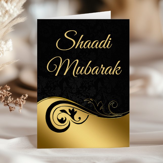 Elegant Swirl Black and Gold Shaadi Mubarak Card (Creator Uploaded)