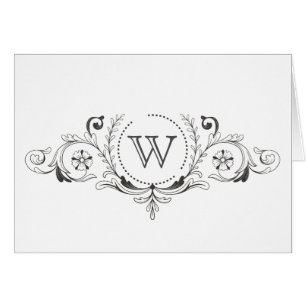 Elegant Swirl Black and White Monogram Note Card