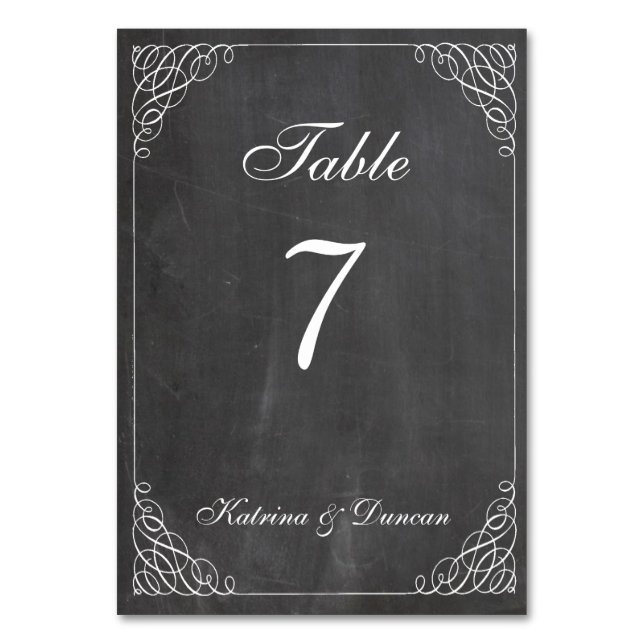 Elegant Swirl Chalkboard Personalised Table Card (Front)