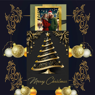 Elegant Swirl Christmas Tree Foil Holiday Card