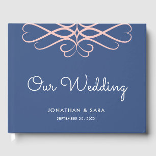 Elegant Swirl Dark Blue Minimal Wedding Guest Book