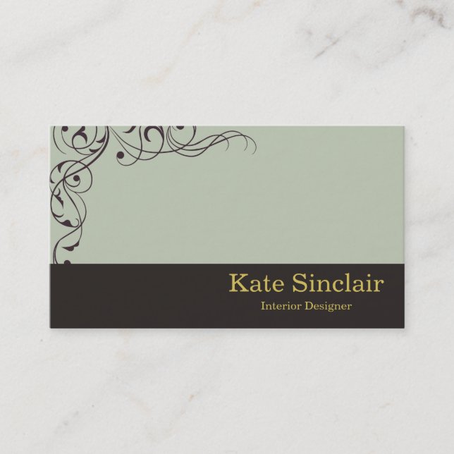Elegant Swirl Floral Vine Border Interior Designer Business Card (Front)