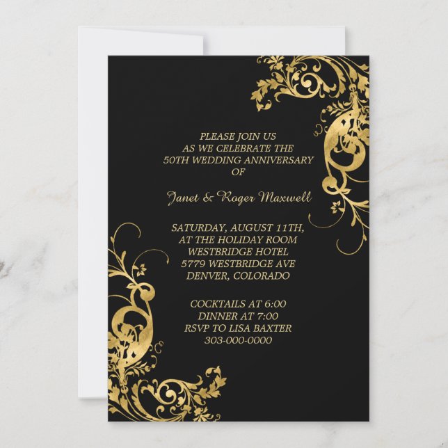 Elegant Swirl Golden Wedding Anniversary Invitation (Front)