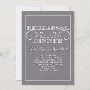 Elegant Swirl Grey Rehearsal Dinner Invitation