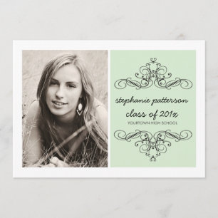 Elegant Swirl Modern Vintage Photo Graduation Mint Invitation