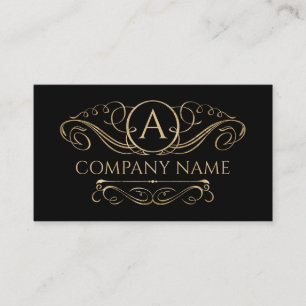 Elegant Swirl Monogram Gold on Black Business Card