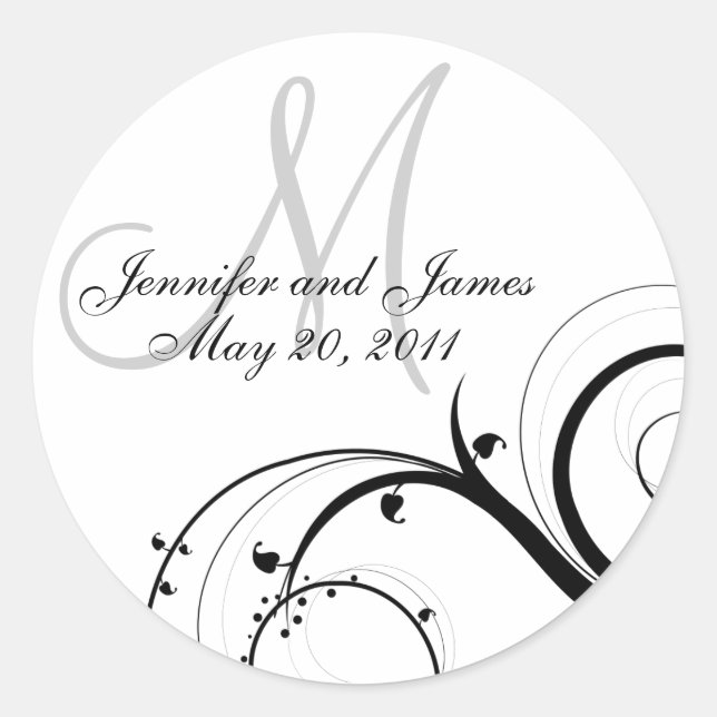Elegant Swirl Monogram Wedding Invitation Stickers (Front)