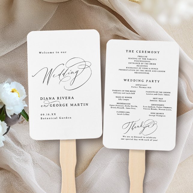 Elegant Swirl Script Simple Wedding Programs Hand Fan (Elegant Swirl Script Simple Wedding Programs Hand Fan)