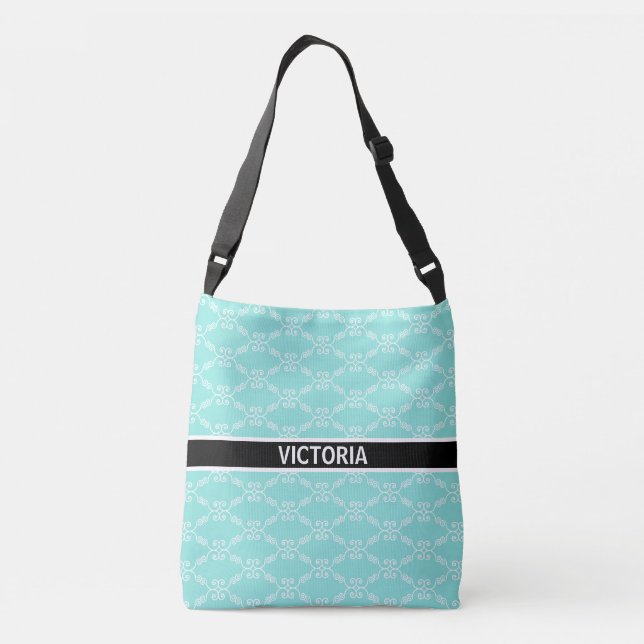 Elegant swirl vector pattern on turquoise crossbody bag (Back)