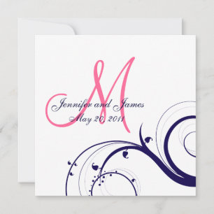 Elegant Swirl Wedding Invitation 2 Navy Pink White
