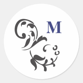 Elegant Swirl with Monogram-navy Classic Round Sticker