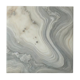 Elegant Swirled Marble Texture with Silver Accents Ceramic Tile