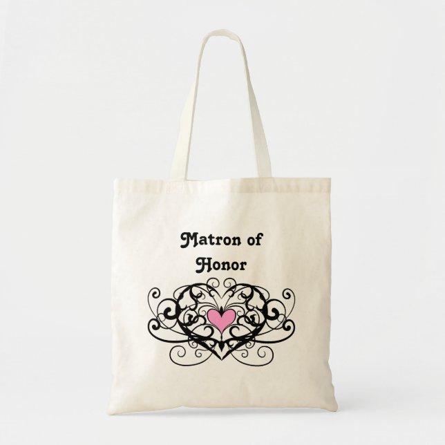 Elegant swirls and hearts matron of honour tote bag (Front)