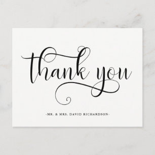 Elegant Swirls Black and White Wedding Thank You Postcard