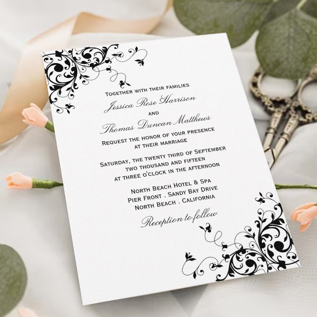 Elegant Swirls Black & White Wedding Invitations (Creator Uploaded)