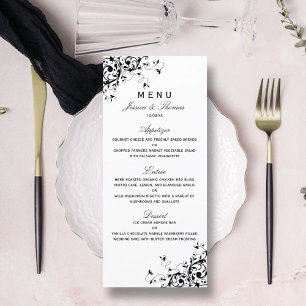 Elegant Swirls Black & White Wedding Menu