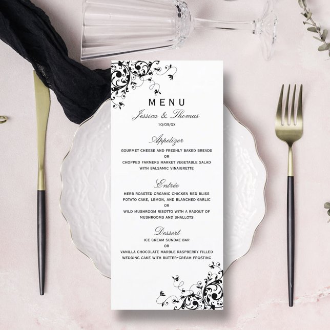 Elegant Swirls Black & White Wedding Menu (Creator Uploaded)