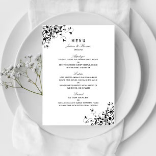 Elegant Swirls Black & White Wedding Menu