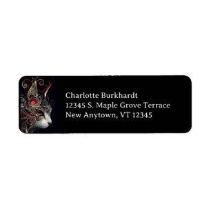 Elegant Swirls Cat Illustration Return Address Label