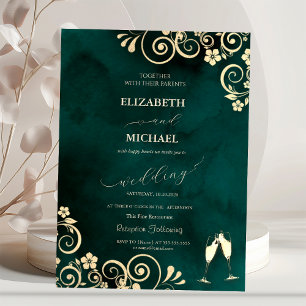 Elegant Swirls,Confetti Wine Glasses Wedding  Invitation