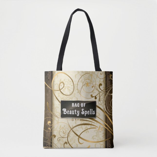 Elegant Swirls Damask Customisable Text Tote Bag (Front)