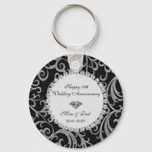 Elegant Swirls Diamonds 10th Wedding Anniversary  Key Ring