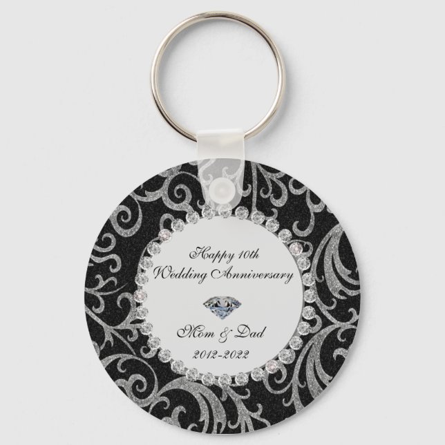 Elegant Swirls Diamonds 10th Wedding Anniversary  Key Ring (Front)