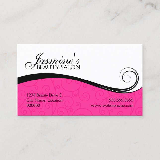 Elegant Swirls Salon Hot Pink Business Cards (Front)