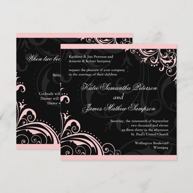 Elegant Swirls Wedding Invitation - CUSTOM (Front/Back)