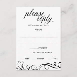 Elegant Swirls Wedding RSVP w/ Meal Choice (Black)