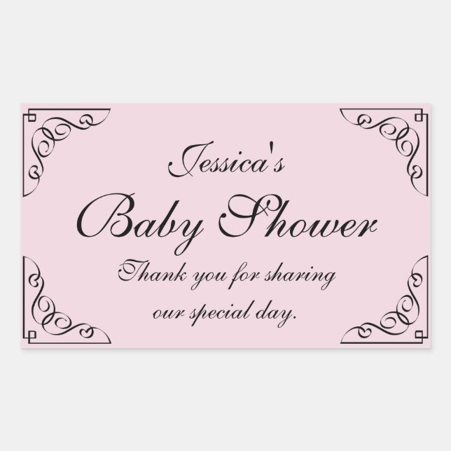 Elegant swirly baby shower party favour sticker (Front)