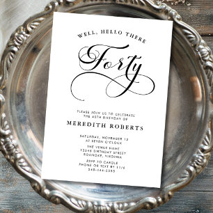 Elegant Swirly Calligraphy 40th Birthday Party Invitation