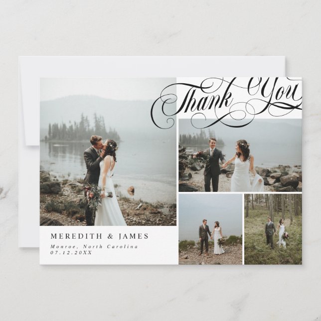 Elegant Swirly Calligraphy Thank You Photo Collage Card (Front)