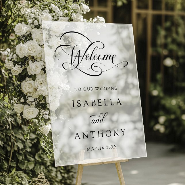 Elegant Swirly Calligraphy Wedding Welcome Frosted Acrylic Sign (Creator Uploaded)