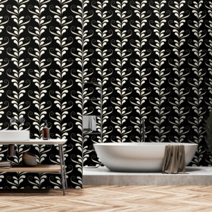 Elegant Swirly Foliage Modern Black and White Wallpaper