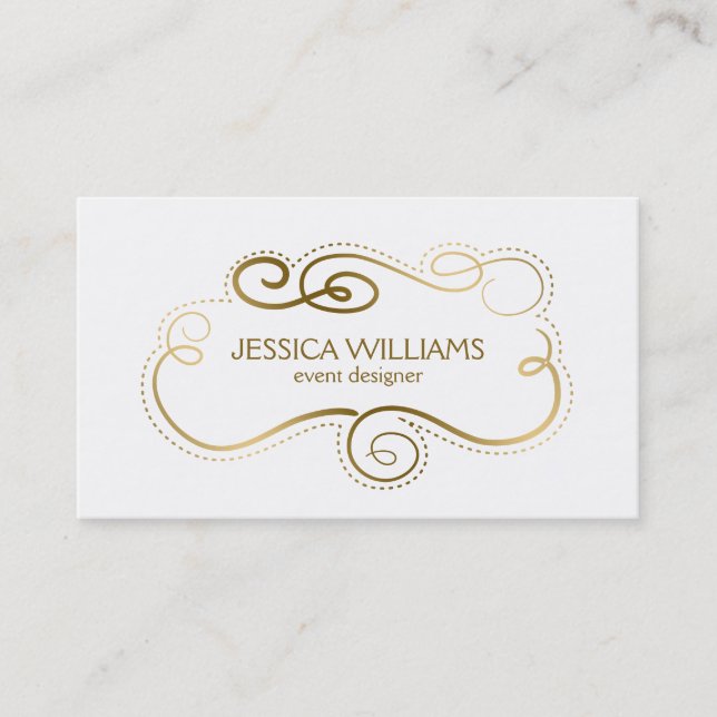 Elegant Swirly Gold Frame Business Card (Front)