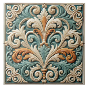 Elegant Symmetrical Floral Ceramic Tile