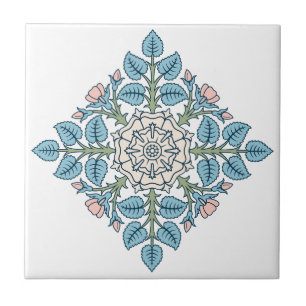 Elegant Symmetrical Floral Medallion Ceramic Tile