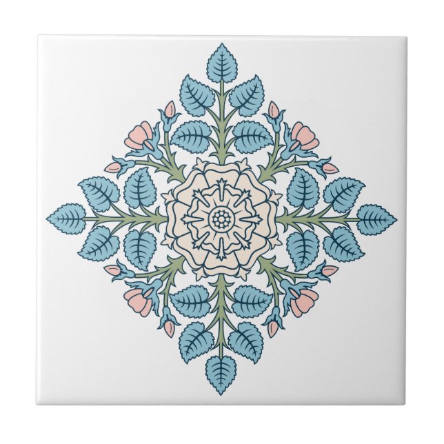 Elegant Symmetrical Floral Medallion Ceramic Tile (Front)