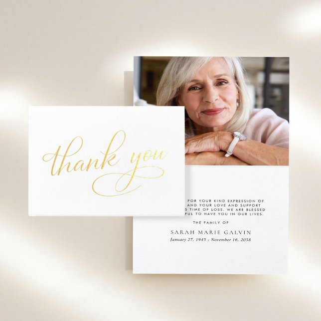 Elegant Sympathy Funeral Memorial Photo Thank You Foil Card (Creator Uploaded)