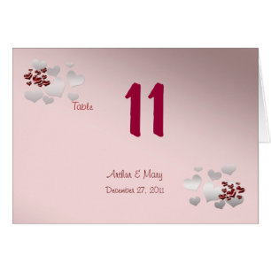 Elegant Table Number Card with Red hearts