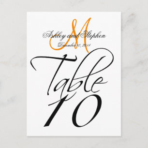 Elegant Table Number Cards Wedding WhiteTangerine