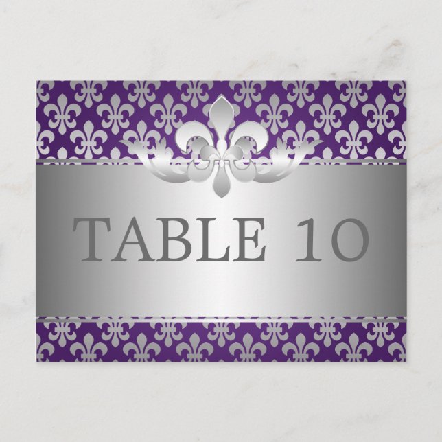 Elegant Table Number Fleur De Lis Purple Postcard (Front)